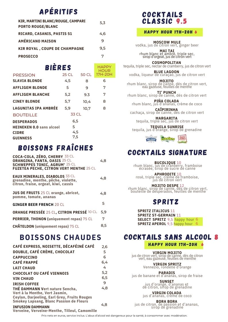 Menu La Brasserie 1901-1
