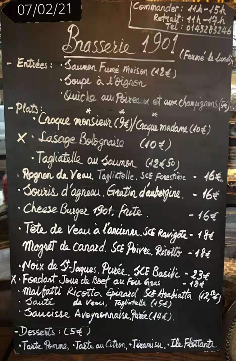 Menu La Brasserie 1901-10