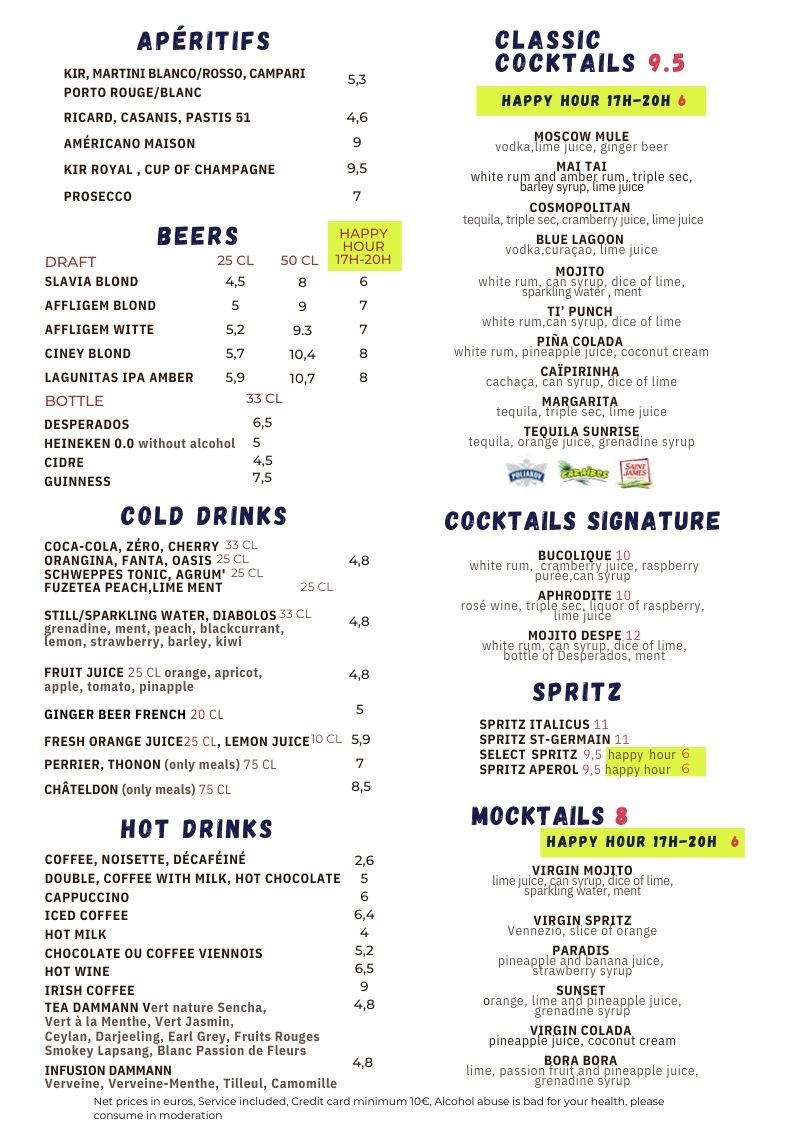 Menu La Brasserie 1901-2