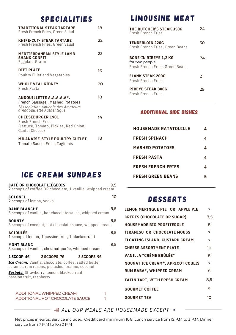 Menu La Brasserie 1901-3