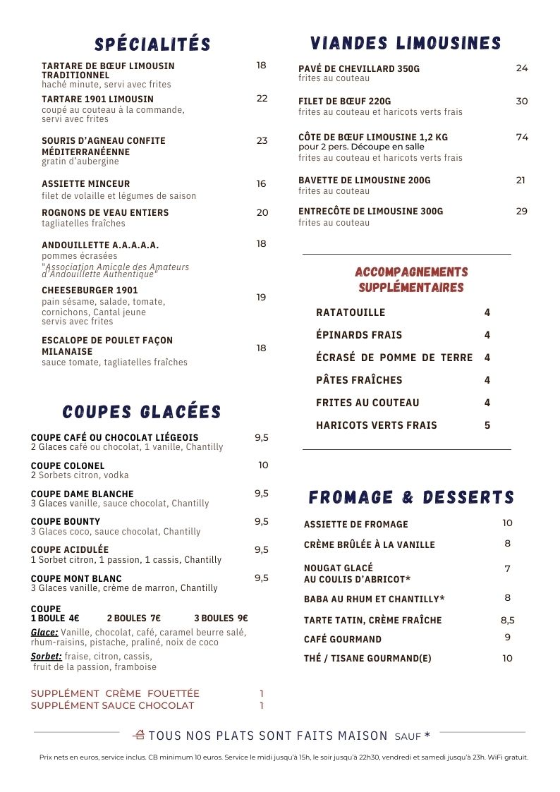 Menu La Brasserie 1901-4
