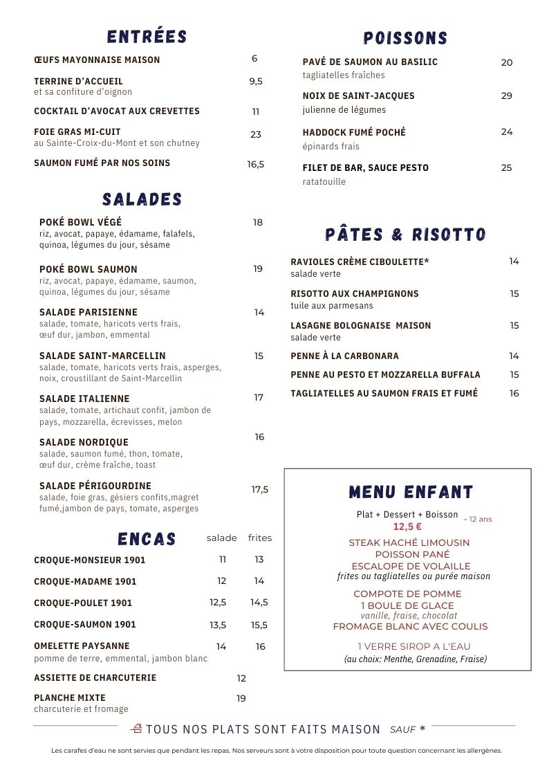 Menu La Brasserie 1901-5