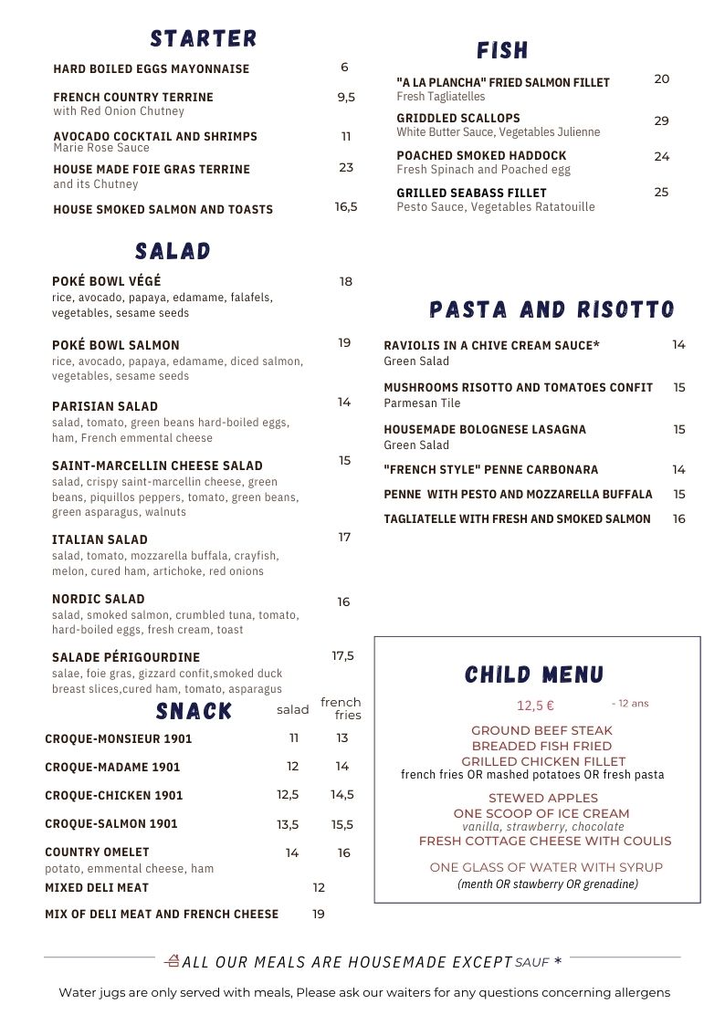 Menu La Brasserie 1901-6