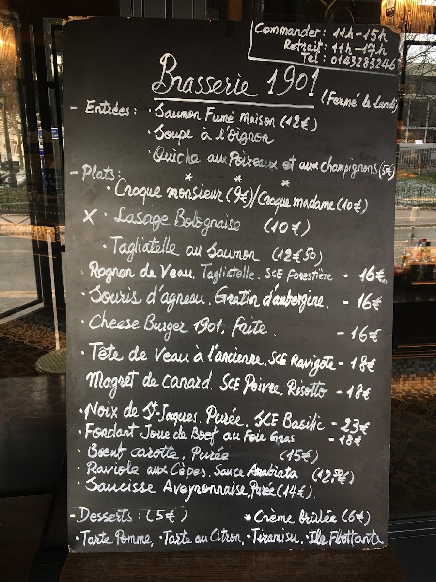 Menu La Brasserie 1901-9